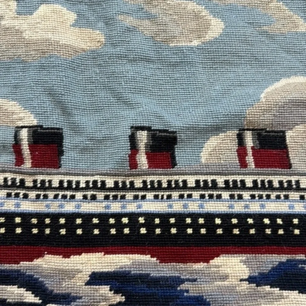 Vintage Wool Needlepoint Normandie Nautical Them Decorative‎ Pillow 15Hx28Wx5D